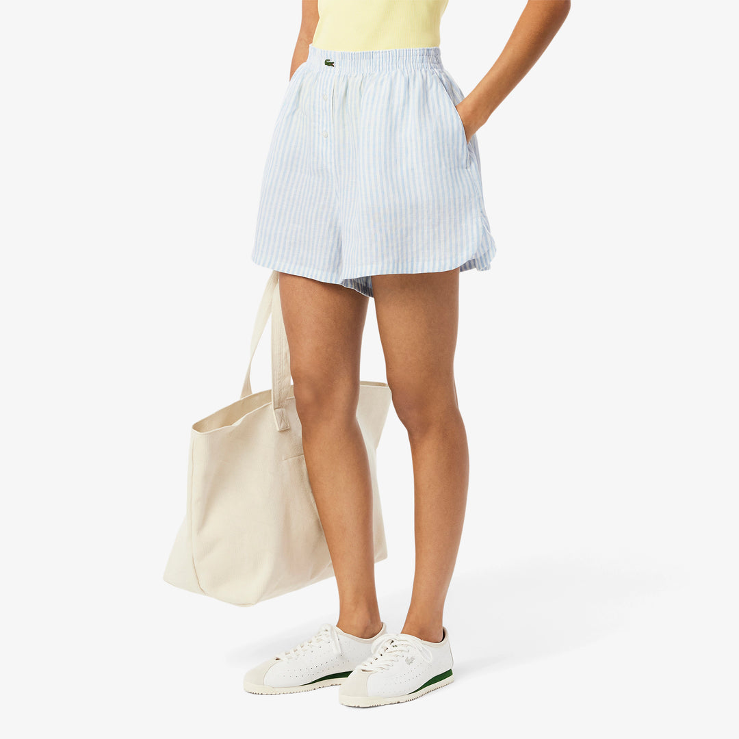 Lacoste Women's Relaxed Fit Striped Linen Shorts