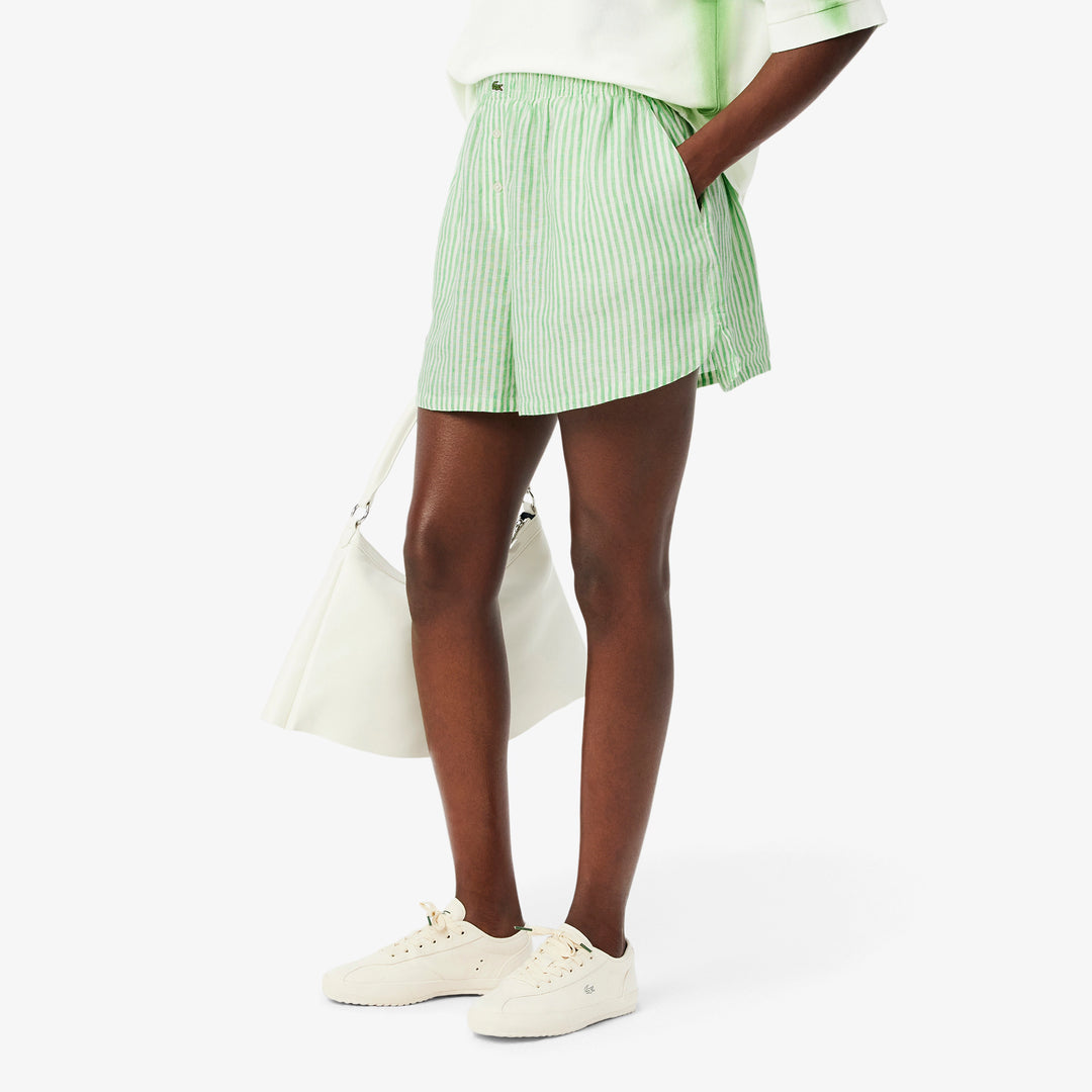 Lacoste Women's Relaxed Fit Striped Linen Shorts