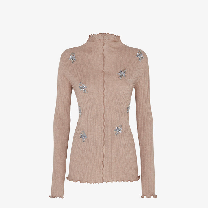Fendi Brown jersey mock neck
