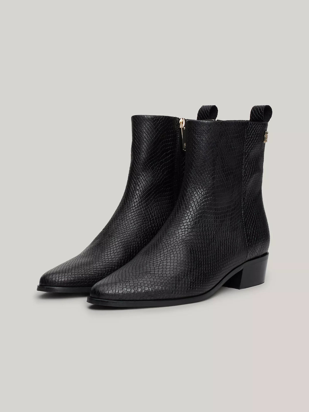 Tommy Hilfiger Snake Embossed Leather Ankle Cowboy Boot