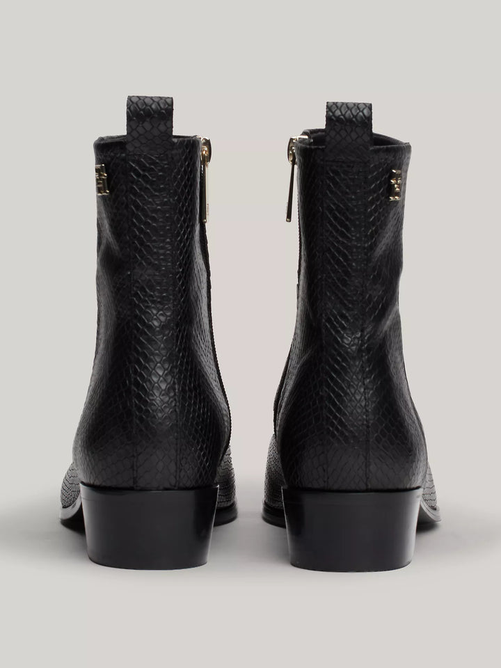Tommy Hilfiger Snake Embossed Leather Ankle Cowboy Boot