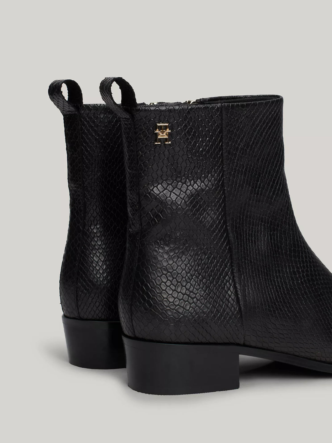 Tommy Hilfiger Snake Embossed Leather Ankle Cowboy Boot