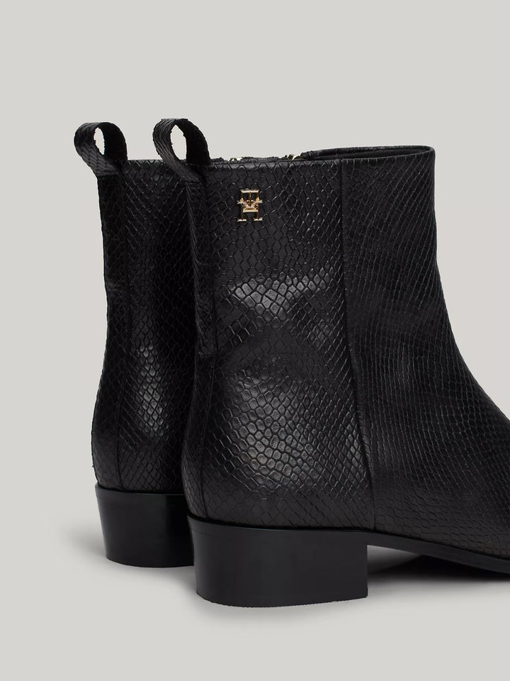 Tommy Hilfiger Snake Embossed Leather Ankle Cowboy Boot