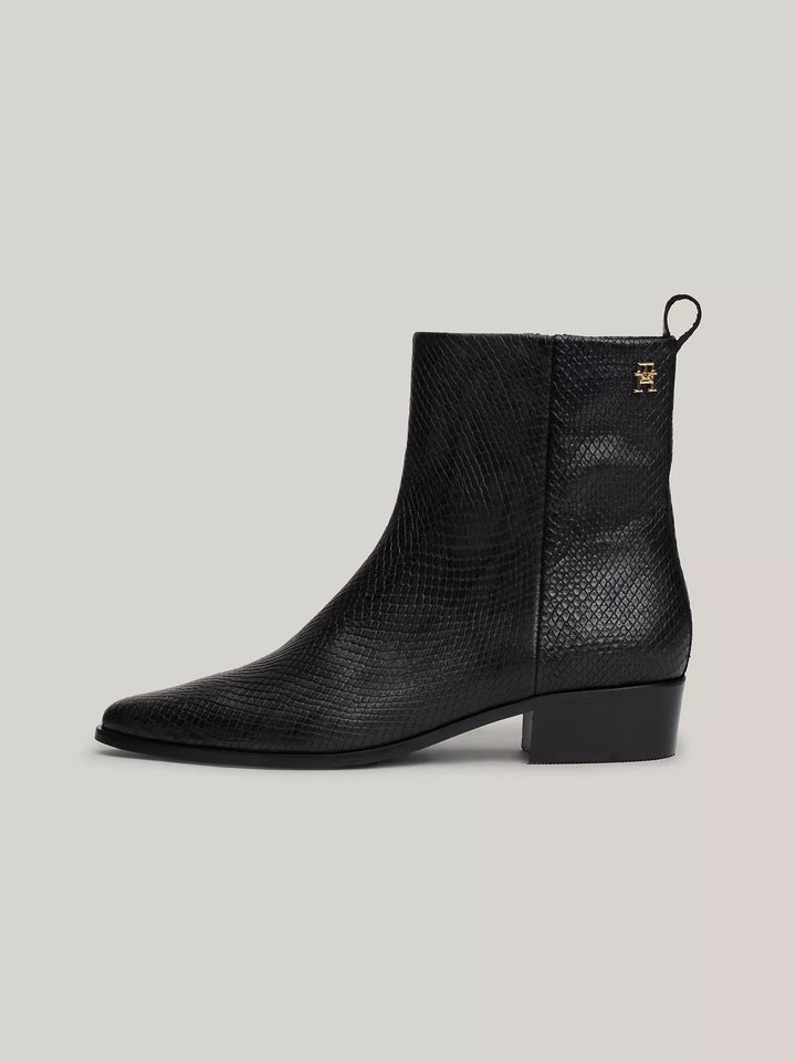Tommy Hilfiger Snake Embossed Leather Ankle Cowboy Boot