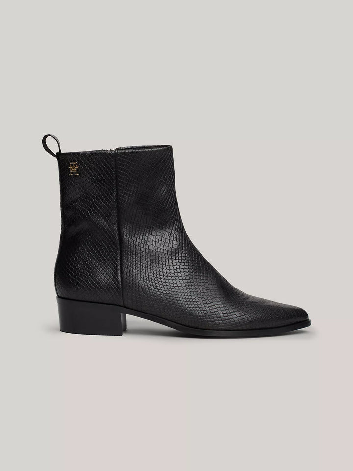 Tommy Hilfiger Snake Embossed Leather Ankle Cowboy Boot