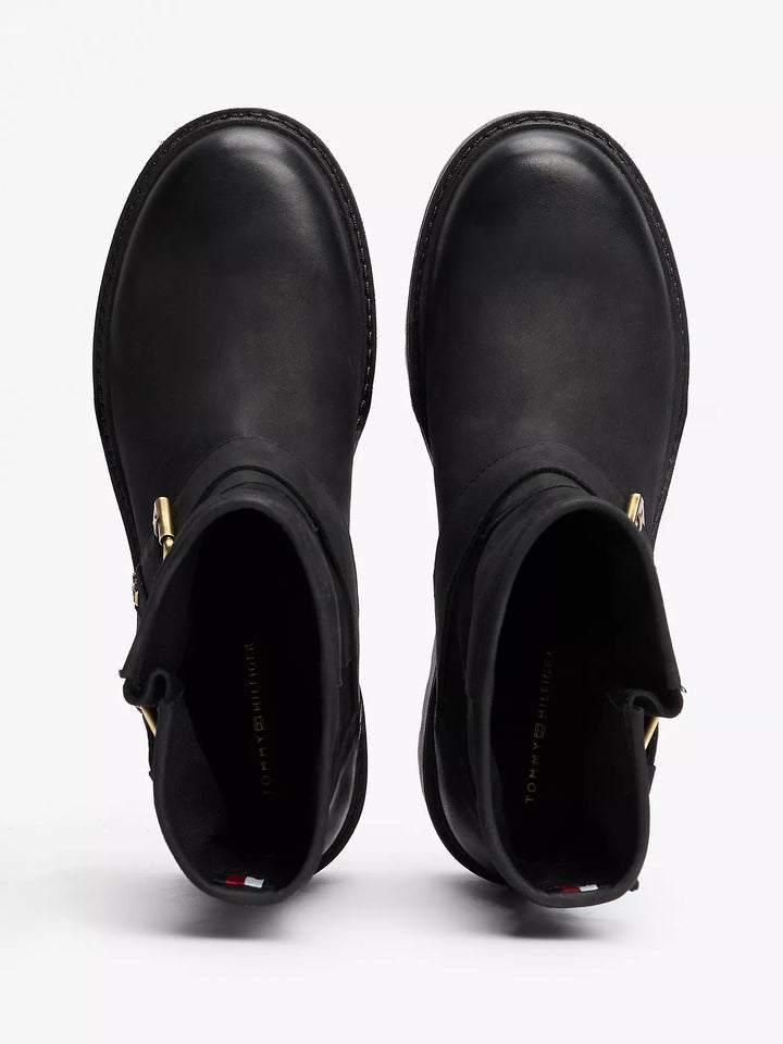 Tommy Hilfiger Double Buckle Leather Biker Boot