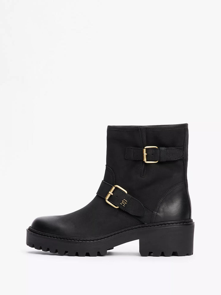 Tommy Hilfiger Double Buckle Leather Biker Boot