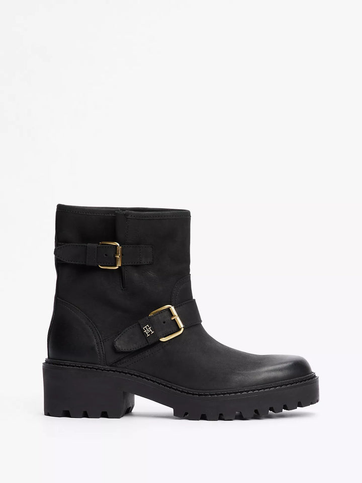 Tommy Hilfiger Double Buckle Leather Biker Boot
