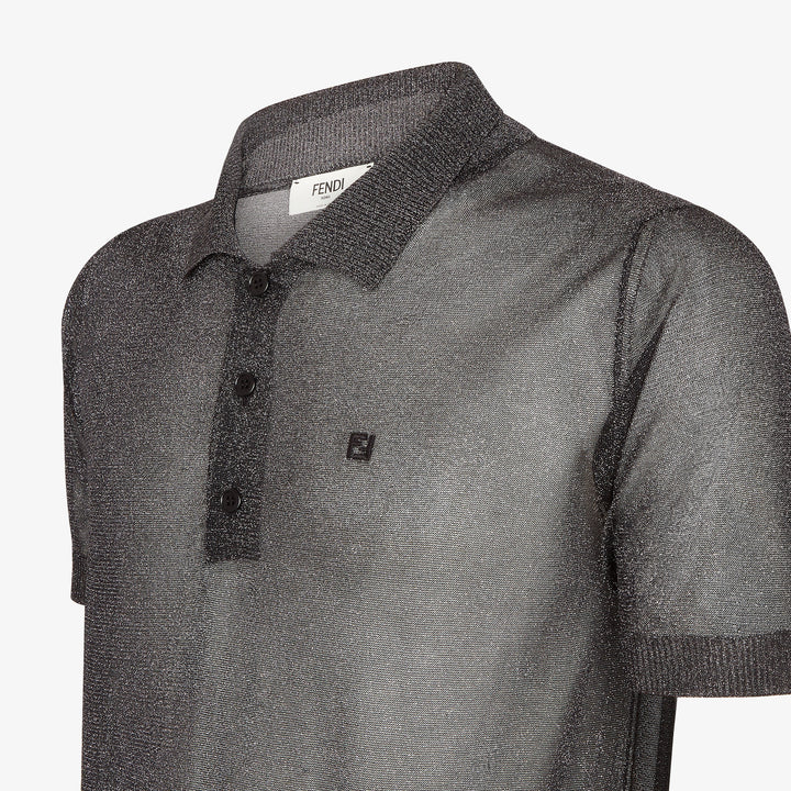 Fendi Black and silver metallic yarn polo shirt