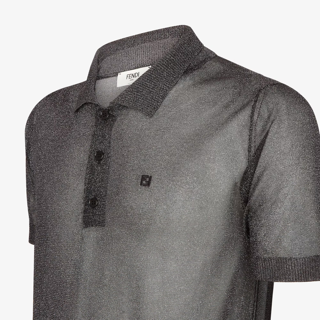 Fendi Black and silver metallic yarn polo shirt