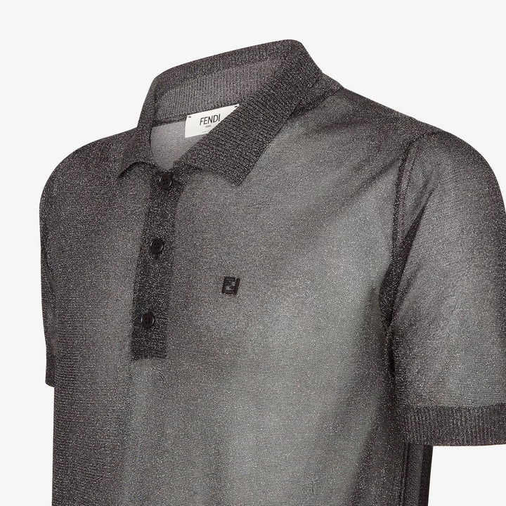 Fendi Black and silver metallic yarn polo shirt