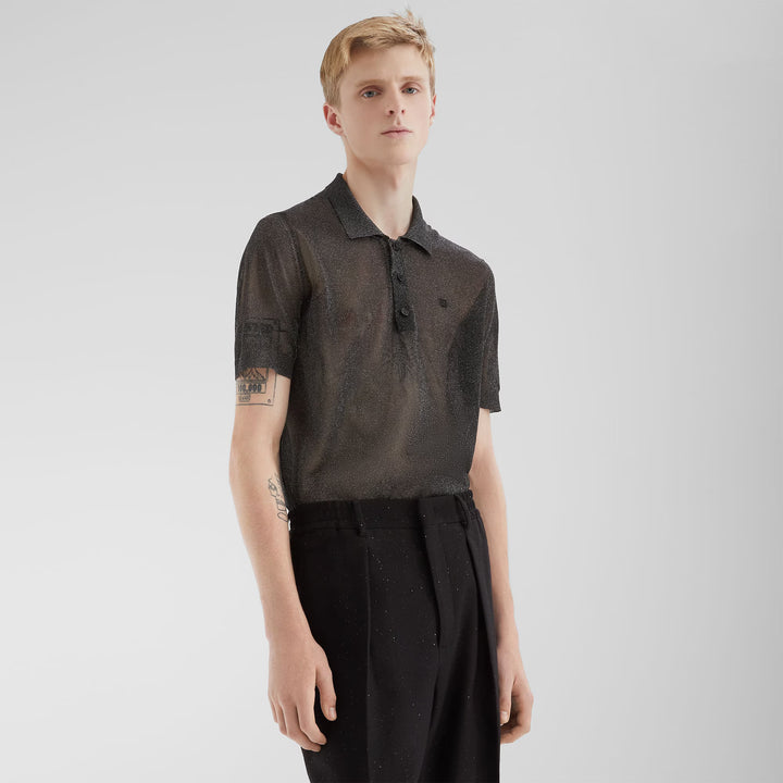 Fendi Black and silver metallic yarn polo shirt