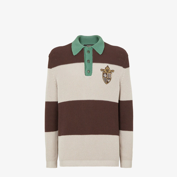 Fendi Brown and beige cotton jersey polo shirt