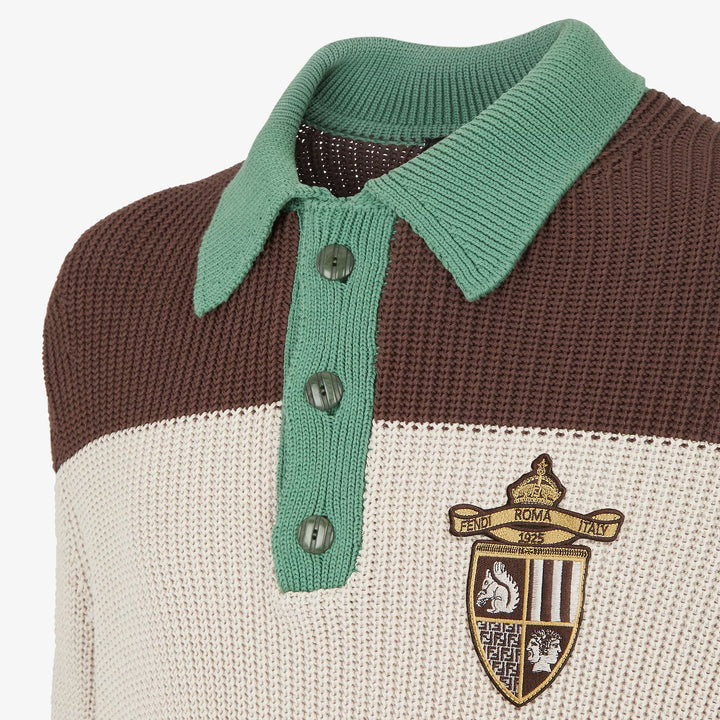 Fendi Brown and beige cotton jersey polo shirt