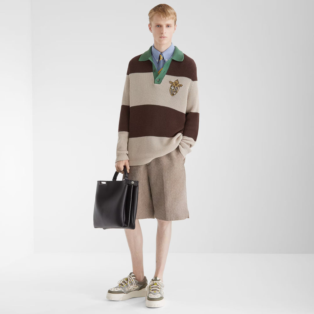 Fendi Brown and beige cotton jersey polo shirt