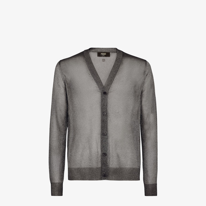 Fendi Black and silver-colored metallic yarn cardigan