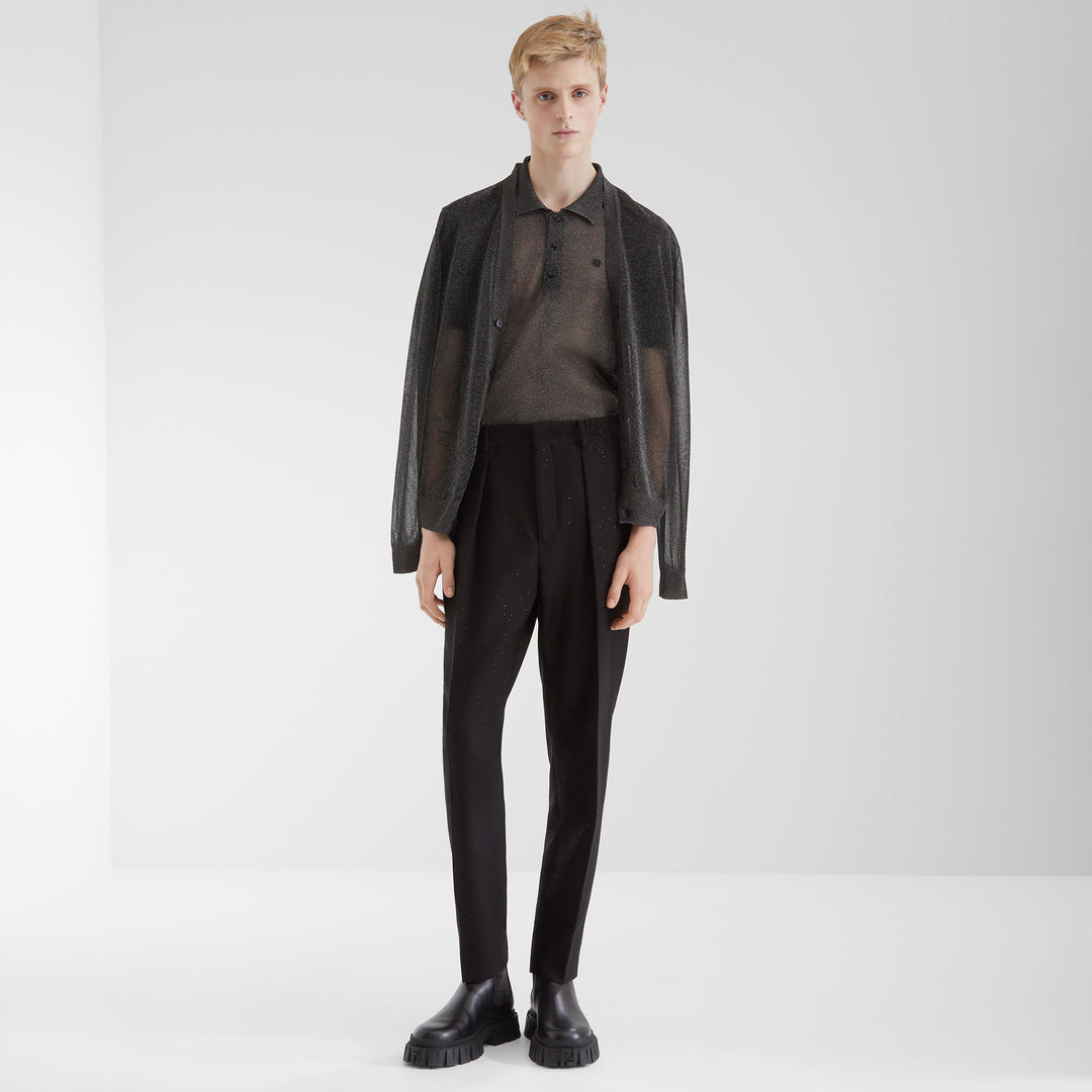 Fendi Black and silver-colored metallic yarn cardigan