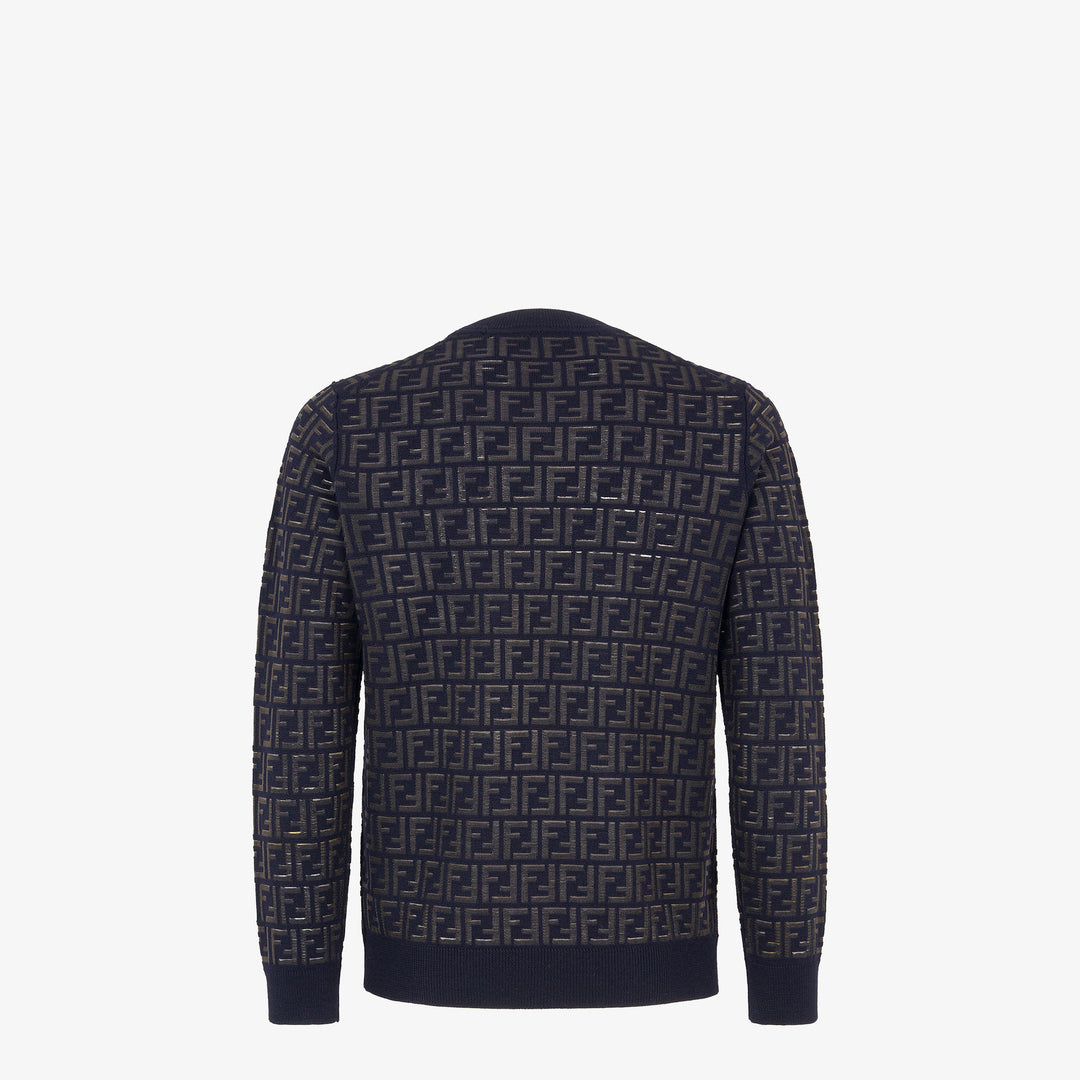 Fendi Blue wool and FF nylon pullover