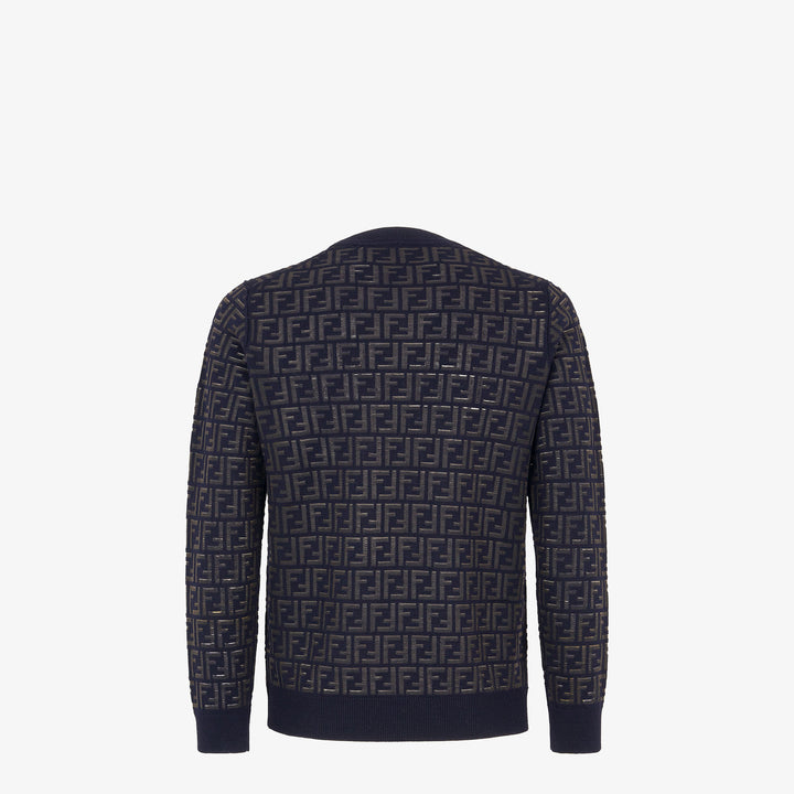 Fendi Blue wool and FF nylon pullover