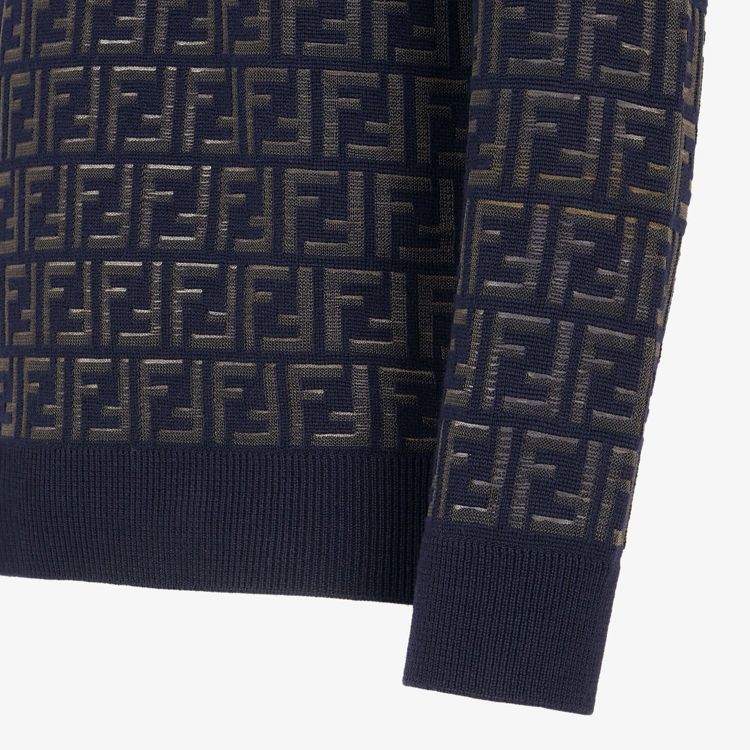 Fendi Blue wool and FF nylon pullover