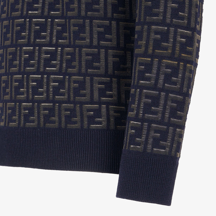 Fendi Blue wool and FF nylon pullover