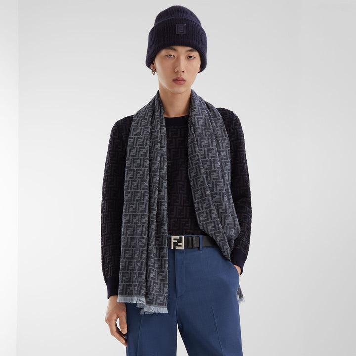 Fendi Blue wool and FF nylon pullover