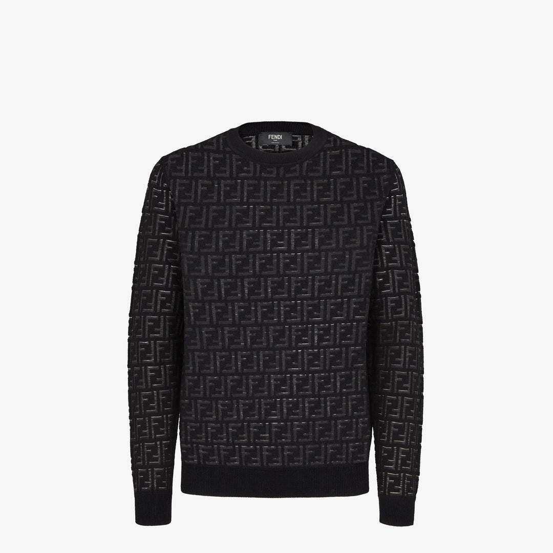 Fendi Blue wool and FF nylon pullover