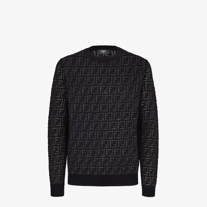Fendi Blue wool and FF nylon pullover