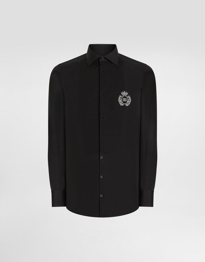 Dolce&Gabbana Cotton tuxedo shirt with heraldic patch