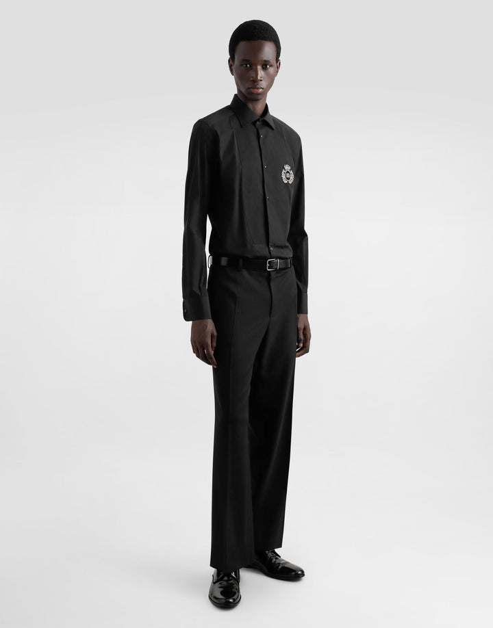Dolce&Gabbana Cotton tuxedo shirt with heraldic patch