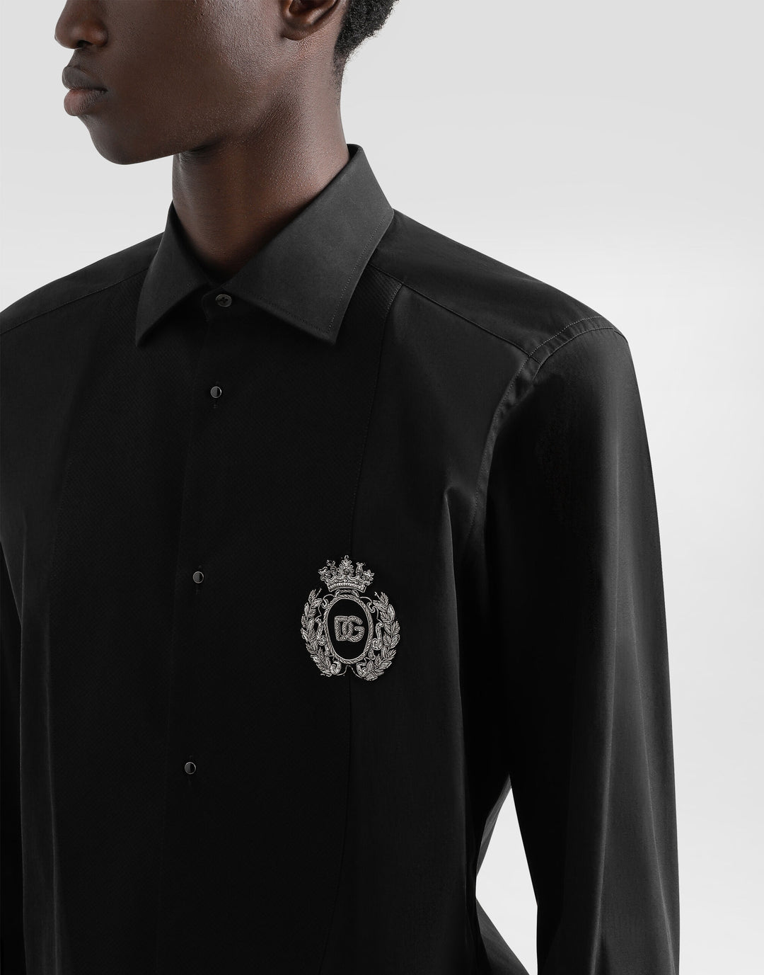Dolce&Gabbana Cotton tuxedo shirt with heraldic patch