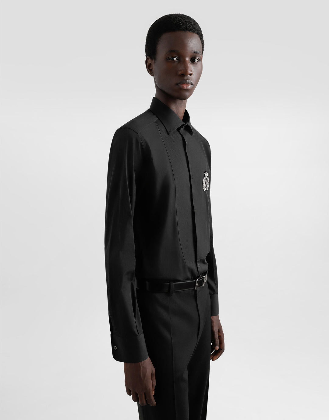 Dolce&Gabbana Cotton tuxedo shirt with heraldic patch