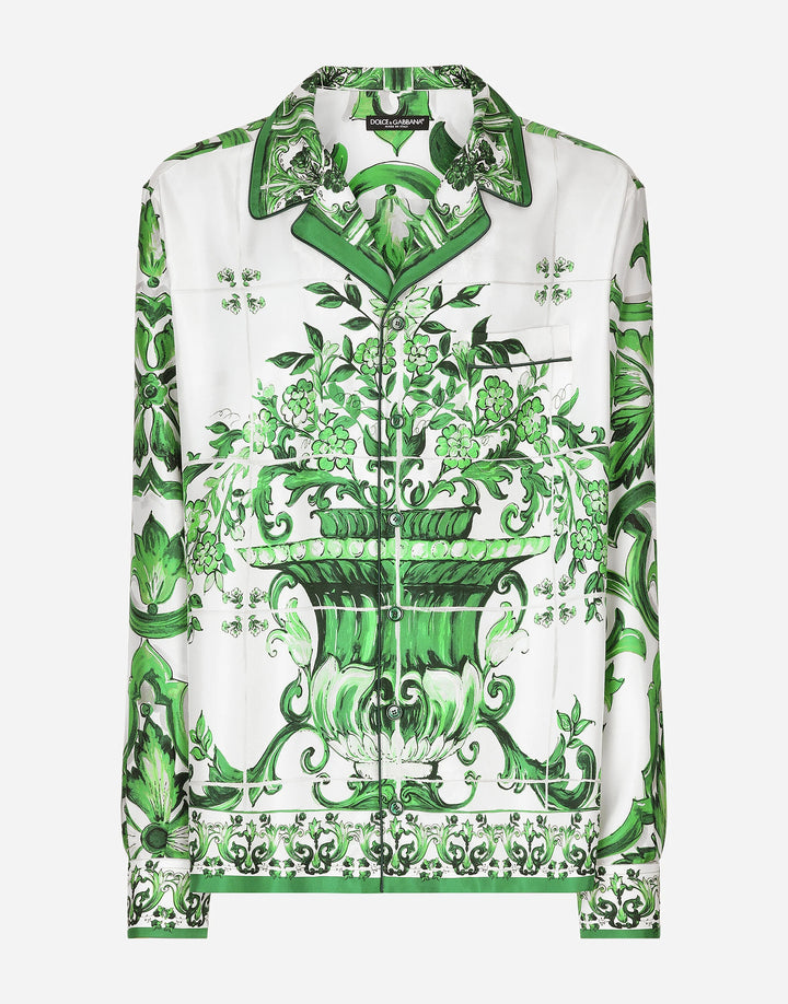 Dolce&Gabbana Silk twill shirt with majolica print