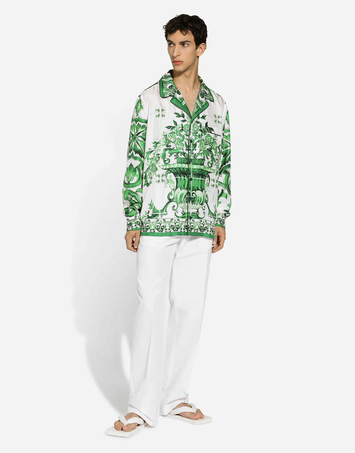 Dolce&Gabbana Silk twill shirt with majolica print