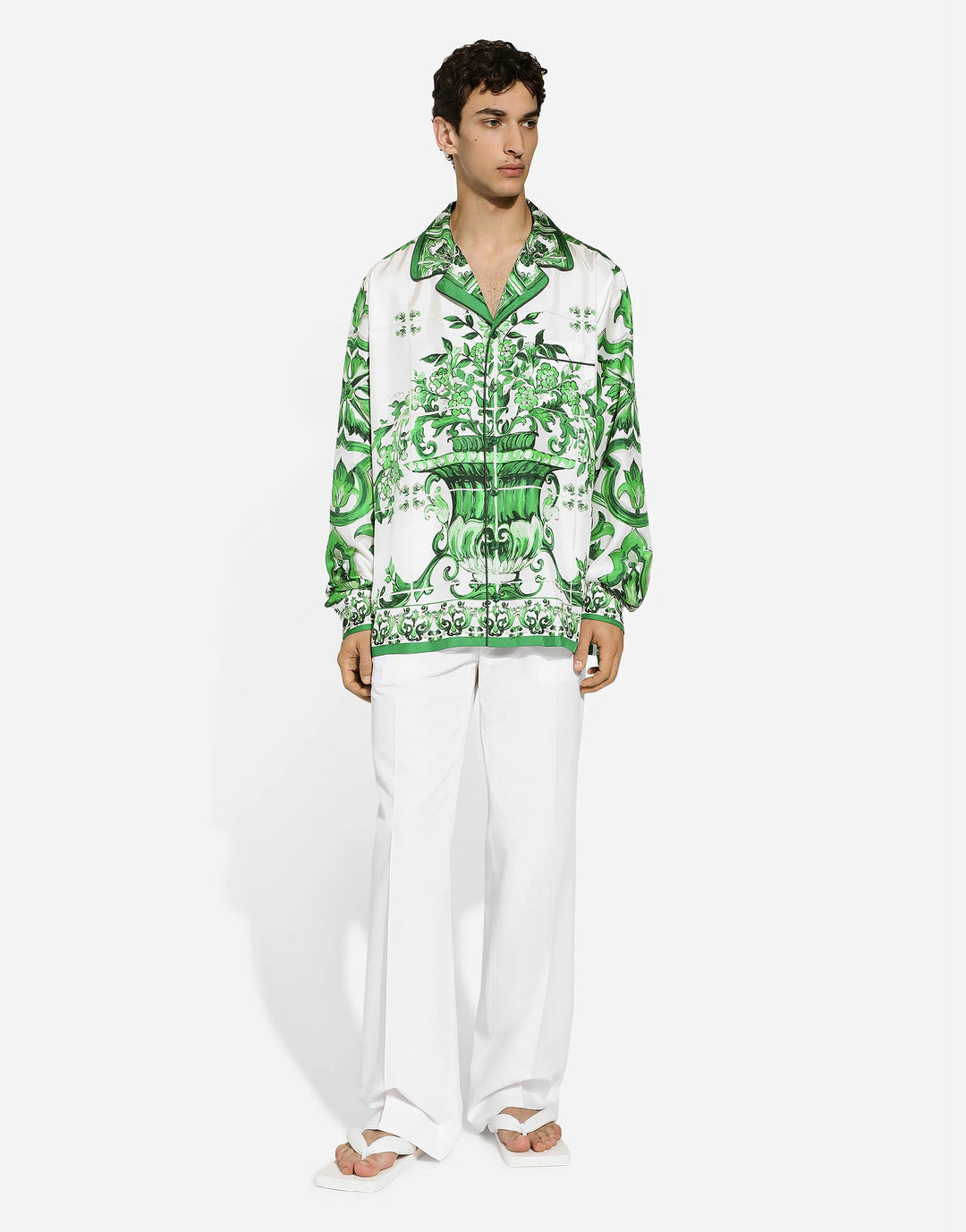 Dolce&Gabbana Silk twill shirt with majolica print