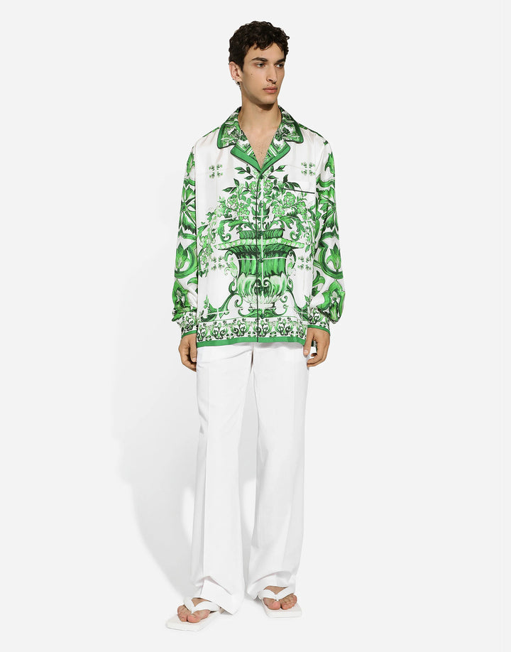 Dolce&Gabbana Silk twill shirt with majolica print