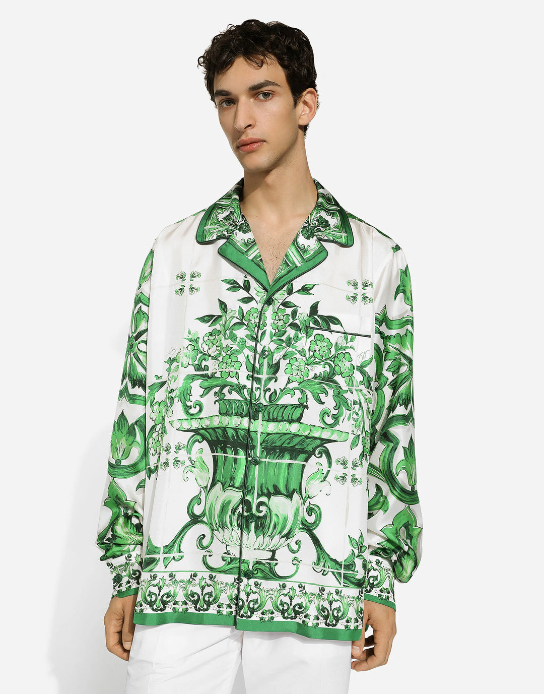 Dolce&Gabbana Silk twill shirt with majolica print