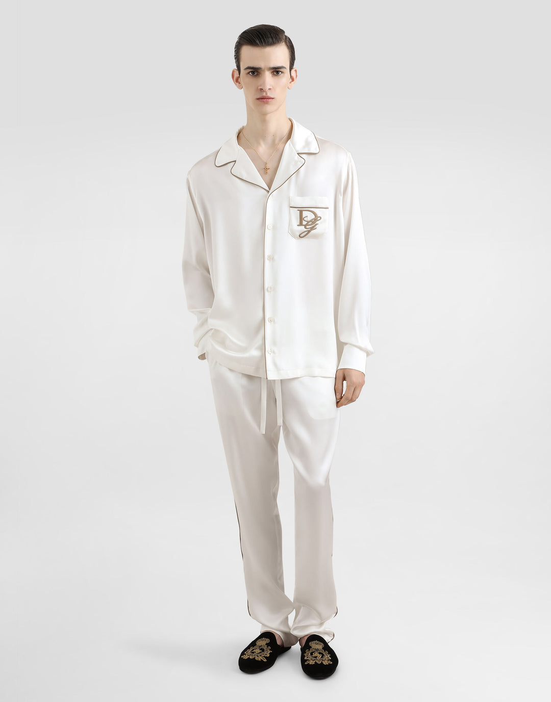 Dolce&Gabbana Silk vanity shirt with logo embroidery