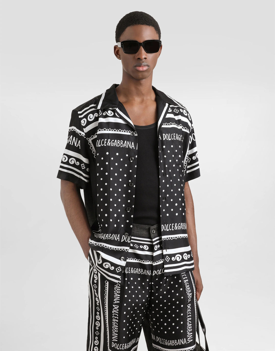 Dolce&Gabbana Printed silk and denim shirt