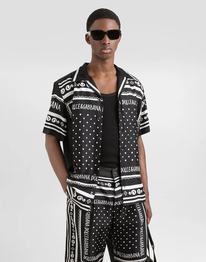Dolce&Gabbana Printed silk and denim shirt