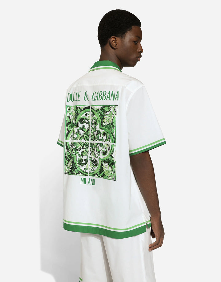 Dolce&Gabbana Poplin Hawaiian shirt with majolica print