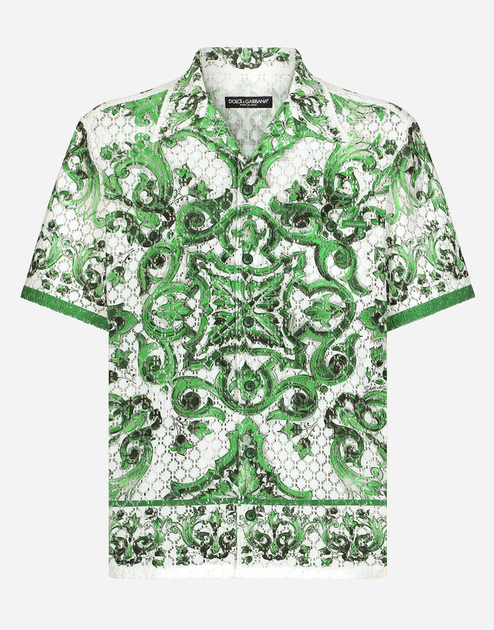 Dolce&Gabbana Majolica-print crochet Hawaiian shirt