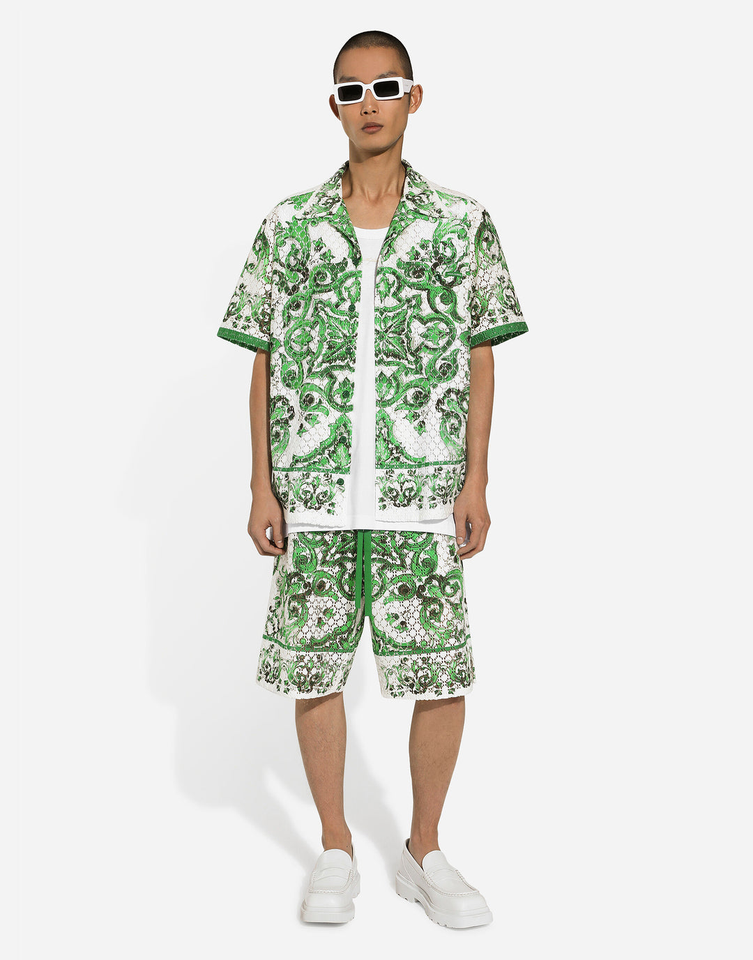 Dolce&Gabbana Majolica-print crochet Hawaiian shirt