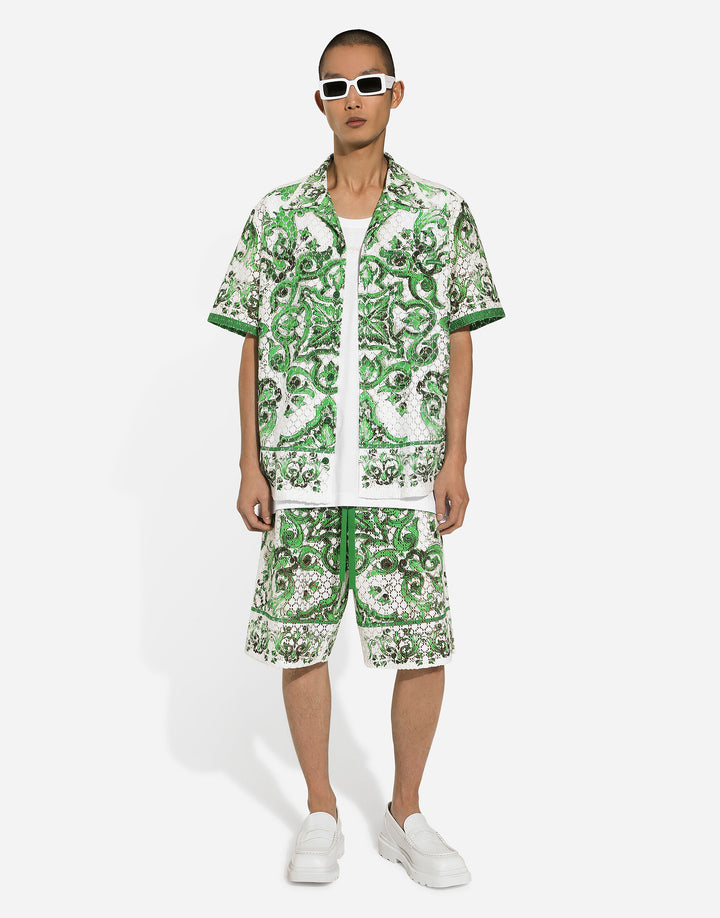 Dolce&Gabbana Majolica-print crochet Hawaiian shirt