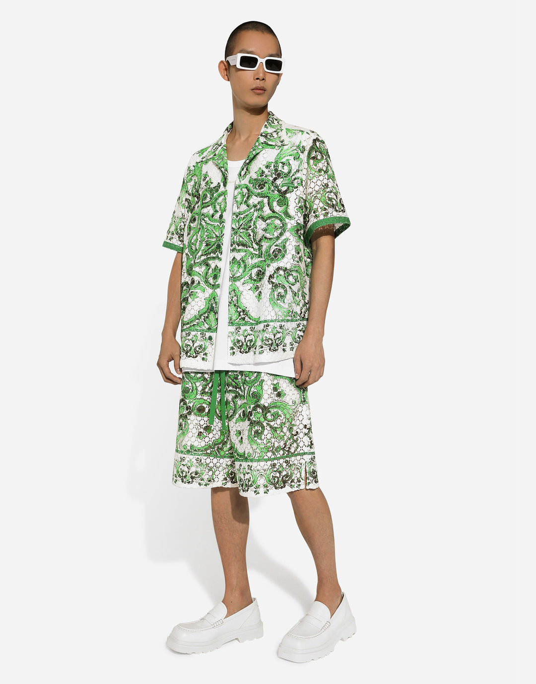 Dolce&Gabbana Majolica-print crochet Hawaiian shirt