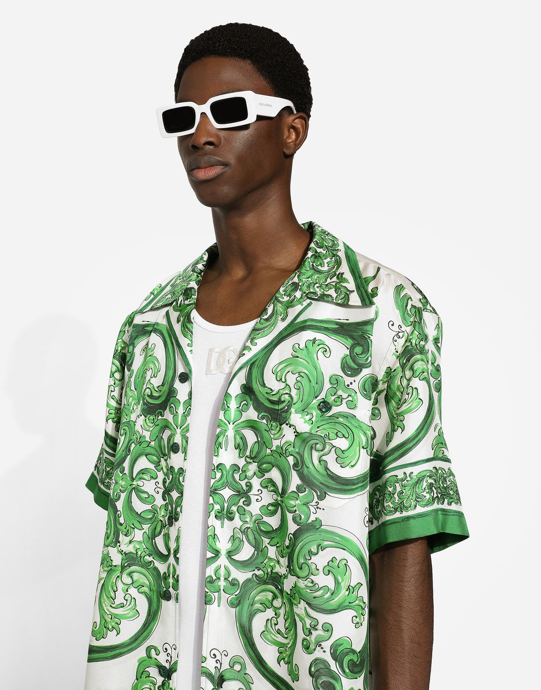 Dolce&Gabbana Silk twill Hawaiian shirt with majolica print