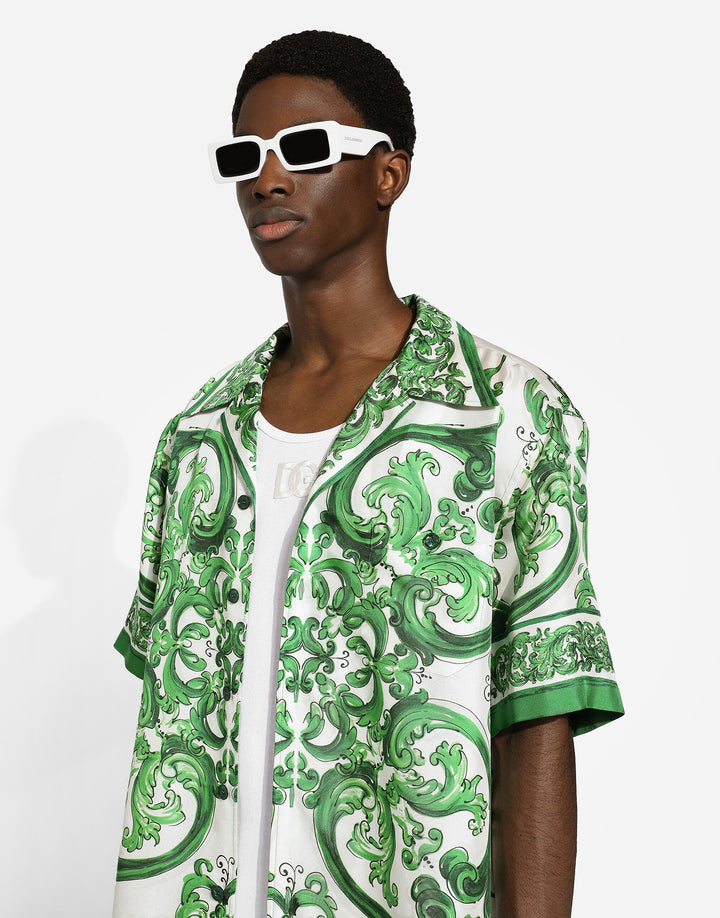Dolce&Gabbana Silk twill Hawaiian shirt with majolica print