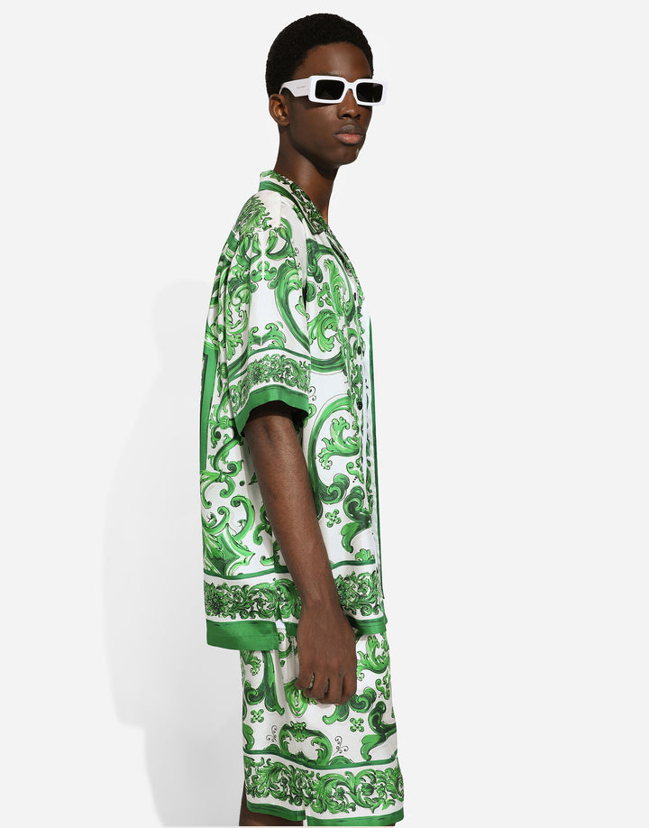 Dolce&Gabbana Silk twill Hawaiian shirt with majolica print