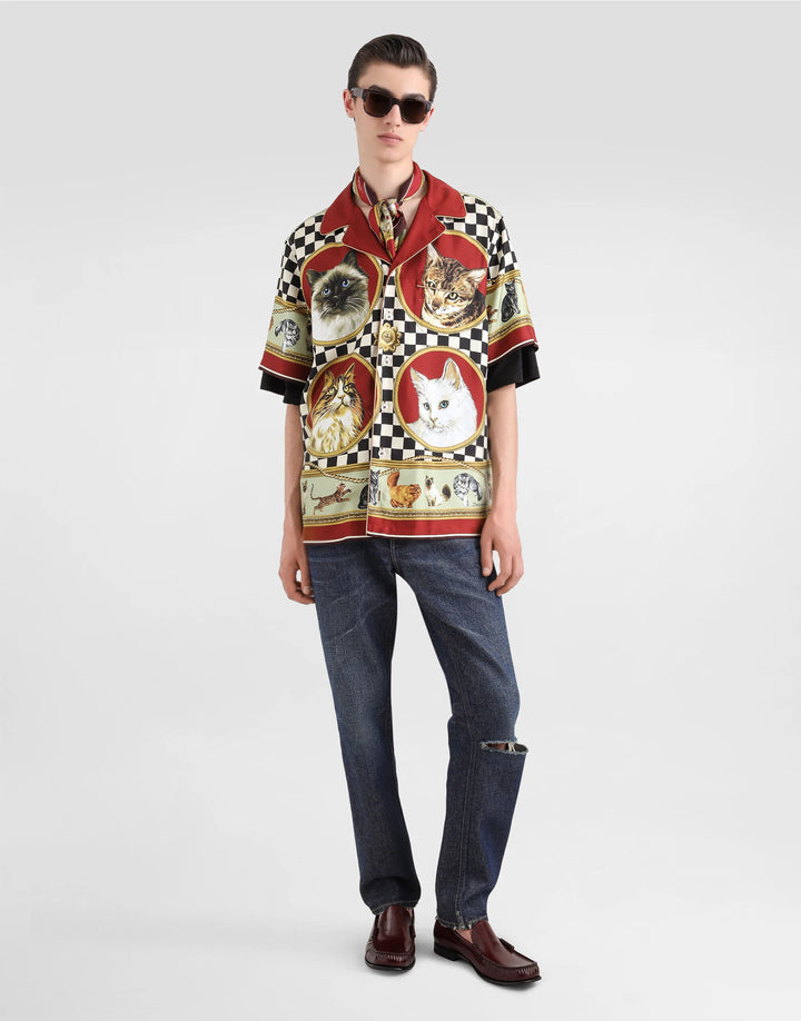 Dolce&Gabbana Silk shirt with cat print
