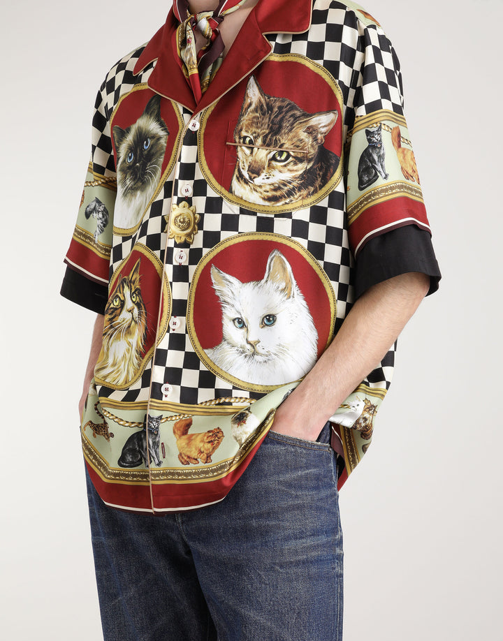 Dolce&Gabbana Silk shirt with cat print